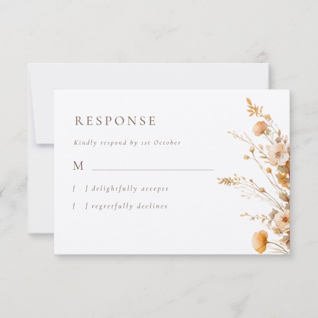  Elegant Fall Wildflowers Kraft Wedding RSVP Card (Front)