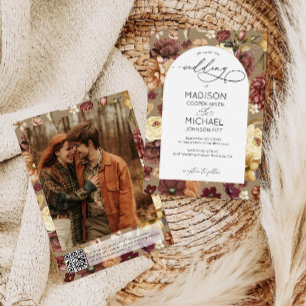 Elegant Fall Wildflowers QR Code Photo Wedding  Invitation