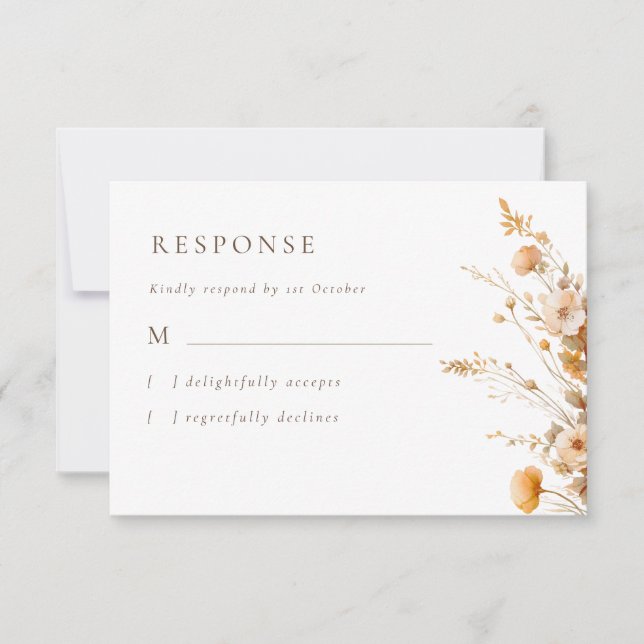  Elegant Fall Wildflowers Wedding RSVP Card (Front)