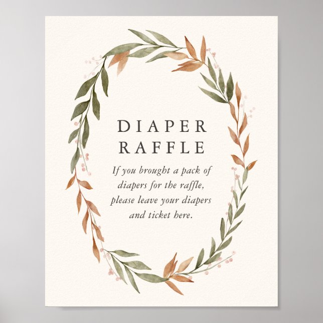 Elegant Fall Wreath Baby Shower Diaper Raffle Sign (Front)