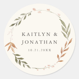 Elegant Fall Wreath Floral Wedding Classic Round Sticker