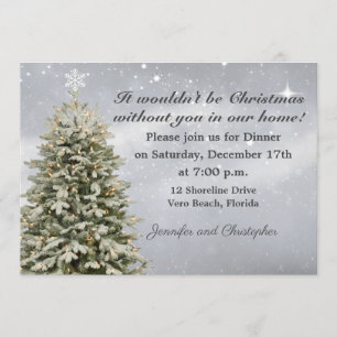 Elegant Falling Snow Christmas Dinner Invitation