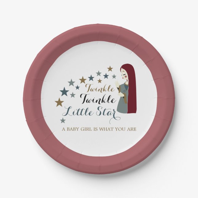 Elegant Falling Stars, Baby Shower Paper Plate (Front)