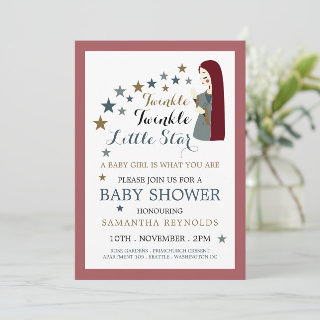 Elegant Falling Stars, Girl's Baby Shower Invitation (Standing Front)