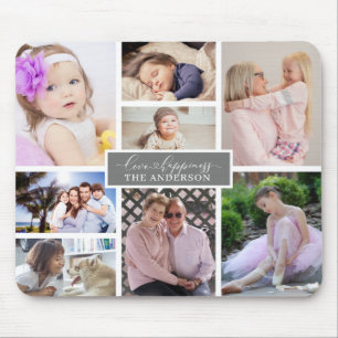 Elegant Family 8 Photo Collage and Name Personali Mouse Mat