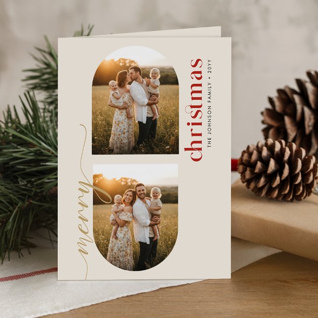 Elegant Family Christmas 3 Photo Arch Folded Holiday Card (Creator Uploaded)