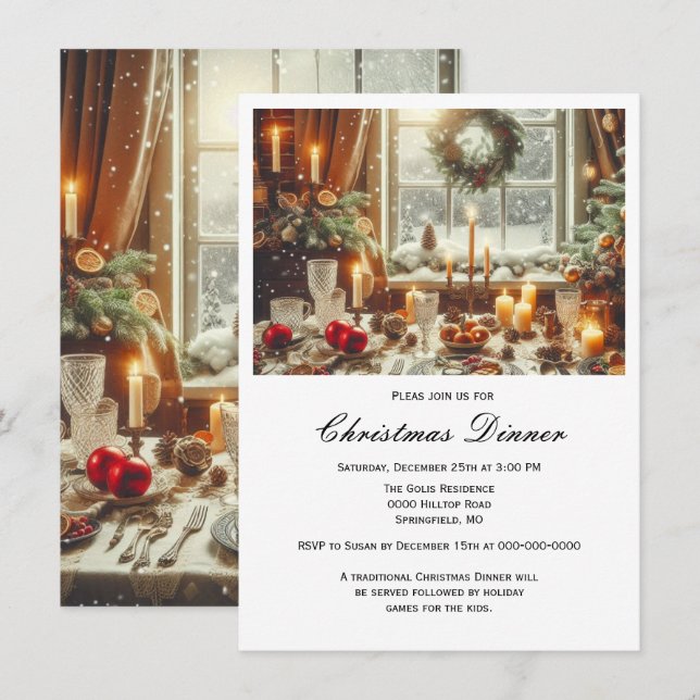 Elegant Family Christmas Dinner  Invitation (Front/Back)