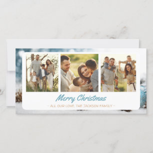 Elegant Family Christmas Greetings 3 Photo Collage Holiday Card