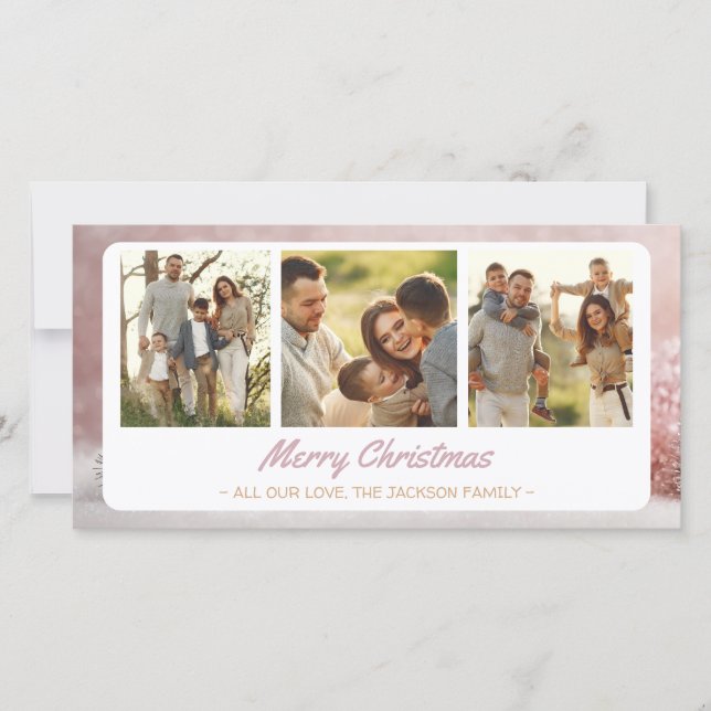 Elegant Family Christmas Greetings 3 Photo Collage Holiday Card (Front)