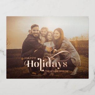 Elegant Family Christmas Photo Rose Gold Foil Holiday Postcard