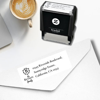 Elegant Family Crest Monogram & Name RTS Address Self-inking Stamp