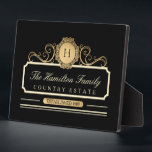 Elegant Family Home Gold Black Plaque<br><div class="desc">Elegant Family Home Gold Plaque. Gorgeous design in rich gold and cream colours on black. Customisable family monogram initial, family name, house name, and established date (or any text you choose). We invite you to visit our Zazzle store, Austen & Grace, to view matching products and more. Please contact us...</div>
