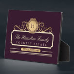 Elegant Family Home Gold Burgundy Plum Plaque<br><div class="desc">Elegant Family Home Gold Burgundy Plum Wine Plaque. Gorgeous design in rich gold and cream colours on Burgundy Plum Wine colour. Customisable family monogram initial, family name, house name, and established date (or any text you choose). We invite you to visit our Zazzle store, Austen & Grace, to view matching...</div>