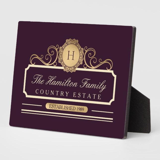 Elegant Family Home Gold Burgundy Plum Plaque (Side)