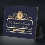 Elegant Family Home Gold Navy Plaque<br><div class="desc">Elegant Family Home Gold Navy Plaque. Gorgeous design in rich gold and cream colours on deep midnight navy blue . Customisable family monogram initial, family name, house name, and established date (or any text you choose). We invite you to visit our Zazzle store, Austen & Grace, to view matching products...</div>