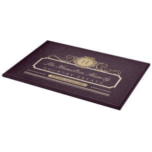 Elegant Family Home Monogram Burgundy Plum Wine Cutting Board