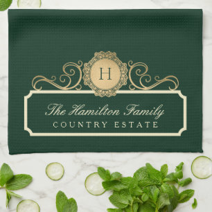 Elegant Family Home Monogram Green Kitchen Tea Towel