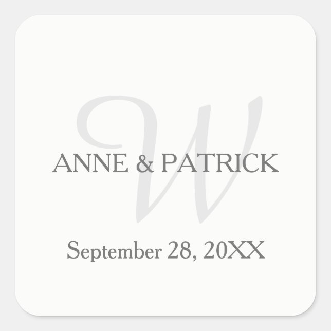 elegant family initial + names & date wedding  square sticker (Front)