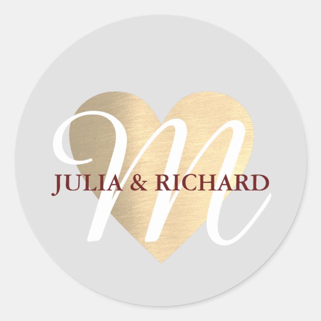 elegant family initial/names wedding love monogram classic round sticker (Front)
