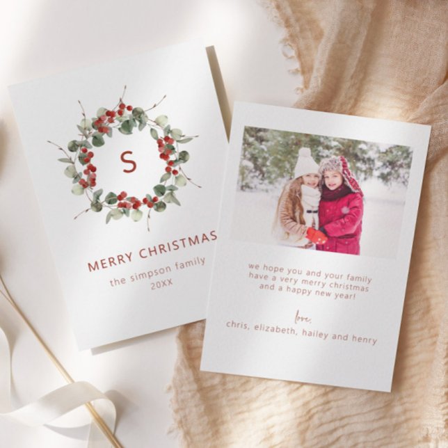 Elegant Family Initial Photo Christmas Card (Creator Uploaded)