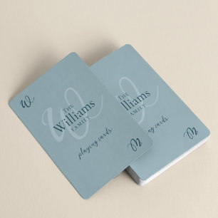 Elegant Family Monogram Dusty Blue Playing Cards
