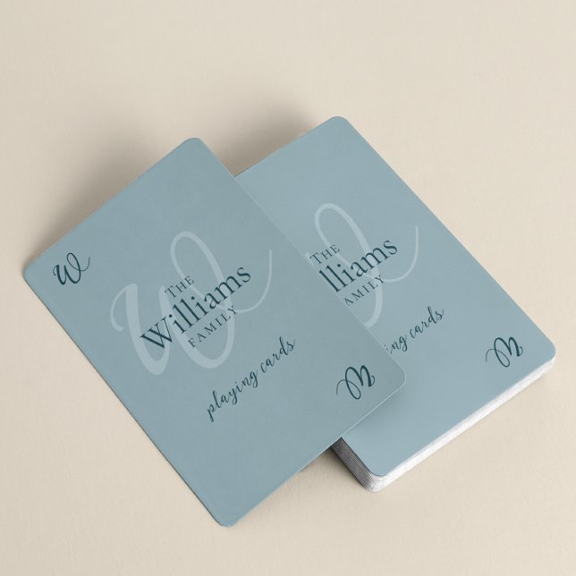 Elegant Family Monogram Dusty Blue Playing Cards (Creator Uploaded)