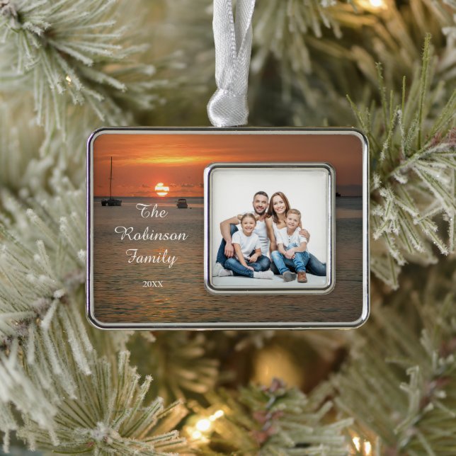 Elegant Family Mum Dad Photo Personalise  Silver Plated Framed Ornament (Tree)