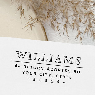 Elegant family name and return address self-inking stamp
