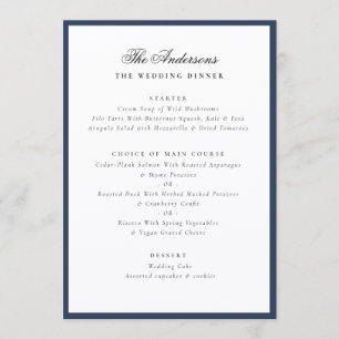 Elegant Family Name Blue Frame Wedding Dinner Menu
