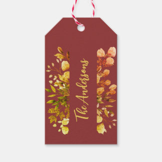 Elegant family name botanical leaves bunch automn gift tags