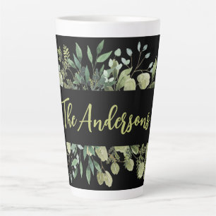 Elegant family name botanical leaves bunch black latte mug