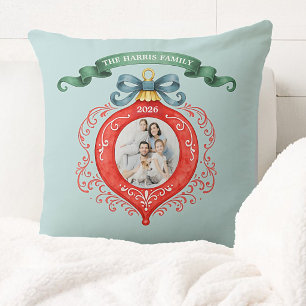 Elegant Family Name Christmas Photo Cushion