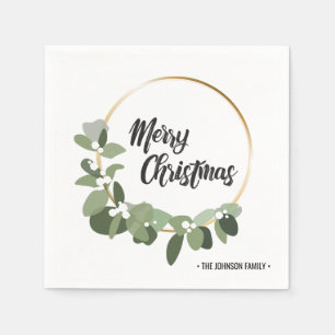 Elegant family name Holiday Merry Christmas Napkin