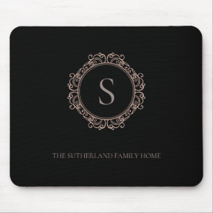 Elegant Family Name Monogram Black Mouse Mat
