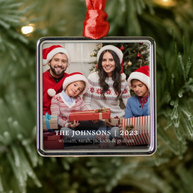 Elegant Family Name Photo Christmas Metal Tree Decoration (Tree)