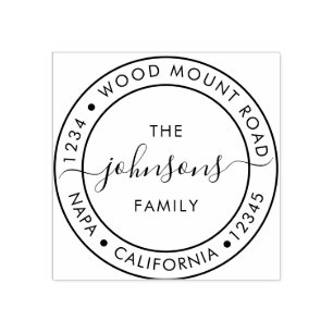 Elegant Family Name Script Return Address Rubber Stamp