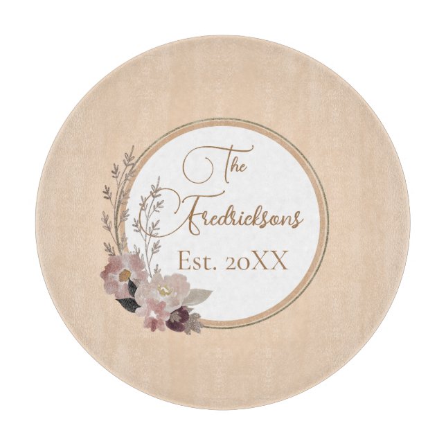 Elegant Family Name Watercolor Floral    Cutting Board (Front)
