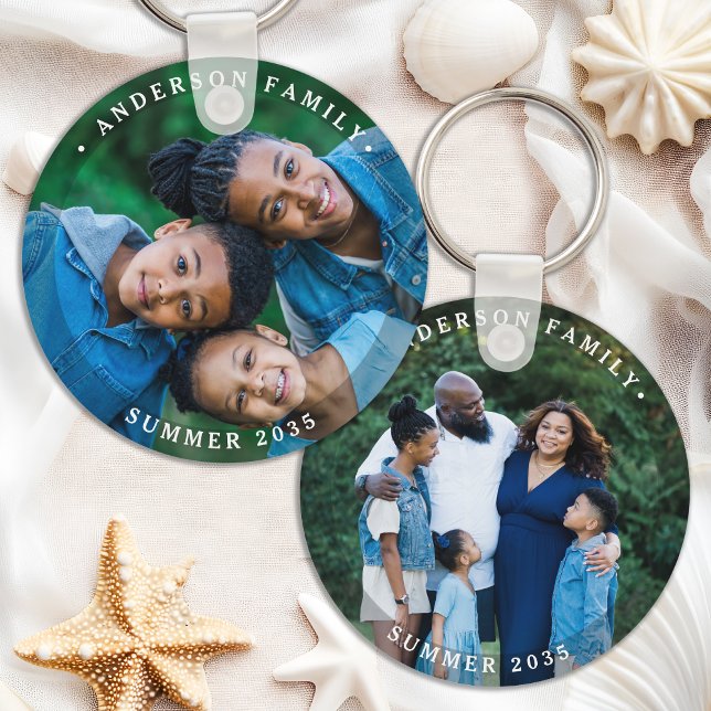Elegant Family Personalised Modern Simple 2 Photo  Key Ring (Creator Uploaded)