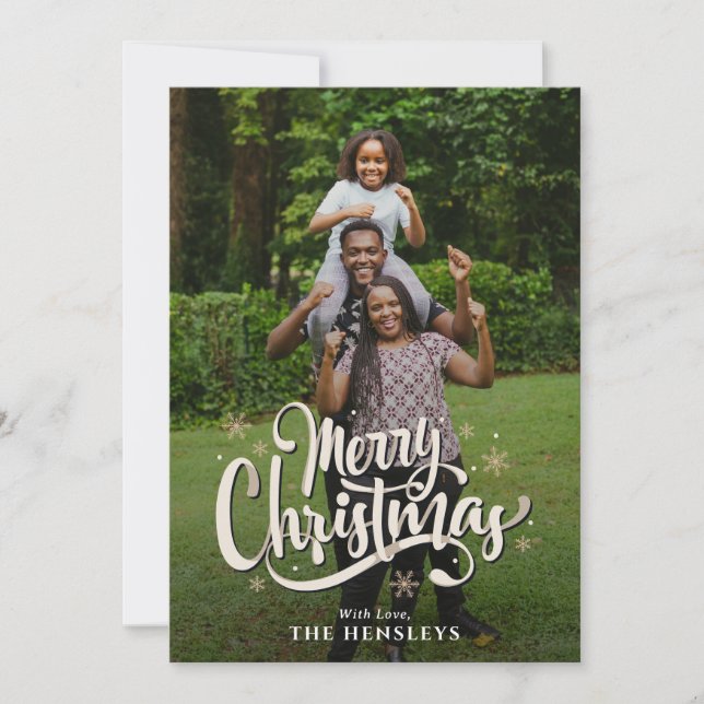 Elegant Family Photo and Name | Happy Holidays Announcement (Front)
