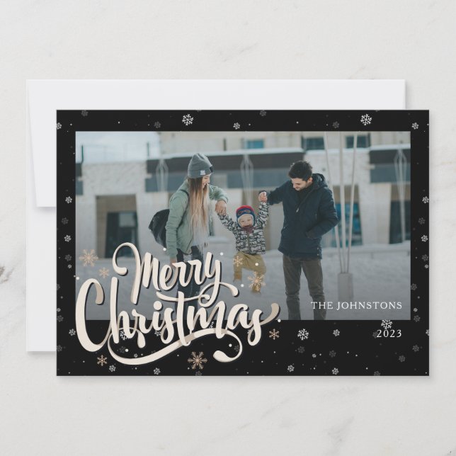 Elegant Family Photo and Name | Happy Holidays Holiday Card (Front)