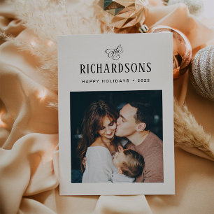 Elegant Family Photo and Name   Happy Holidays Holiday Card