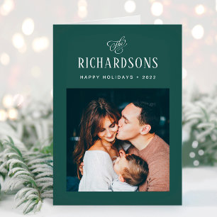 Elegant Family Photo and Name Happy Holidays Holiday Card
