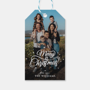 Elegant Family Photo and Name   Merry Christmas Gift Tags