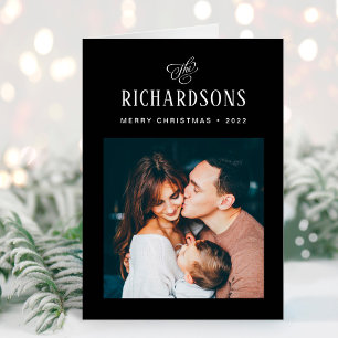 Elegant Family Photo and Name   Merry Christmas Holiday Card