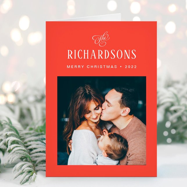 Elegant Family Photo and Name | Merry Christmas Holiday Card (Creator Uploaded)