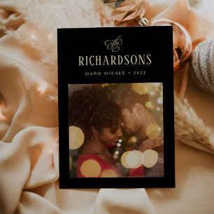 Elegant Family Photo and Name   Warm Wishes Foil Holiday Card