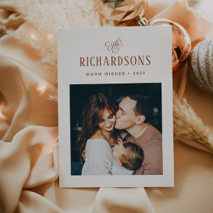 Elegant Family Photo and Name   Warm Wishes Holiday Card
