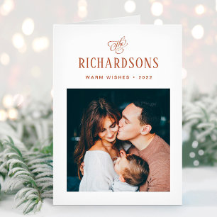 Elegant Family Photo and Name Warm Wishes Holiday Card