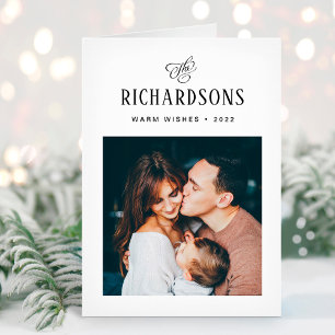 Elegant Family Photo and Name   Warm Wishes Holiday Card