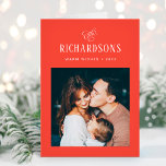 Elegant Family Photo and Name | Warm Wishes Holiday Card<br><div class="desc">This simple and minimalist, elegant red and white folded holiday card features your personal photo on the front, and an additional photo on the inside, for a total of two of your favourite family photos. Classic calligraphy along with modern text for your family name add a stylish touch and says...</div>